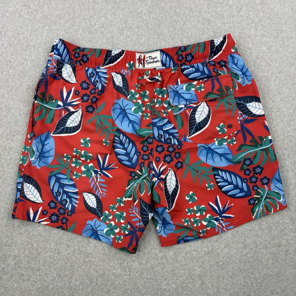 Reyn‎ Spooner Shorts Mens Large Red Floral Bamboo Blend Swim Trunks Hawaiian - Picture 4 of 13
